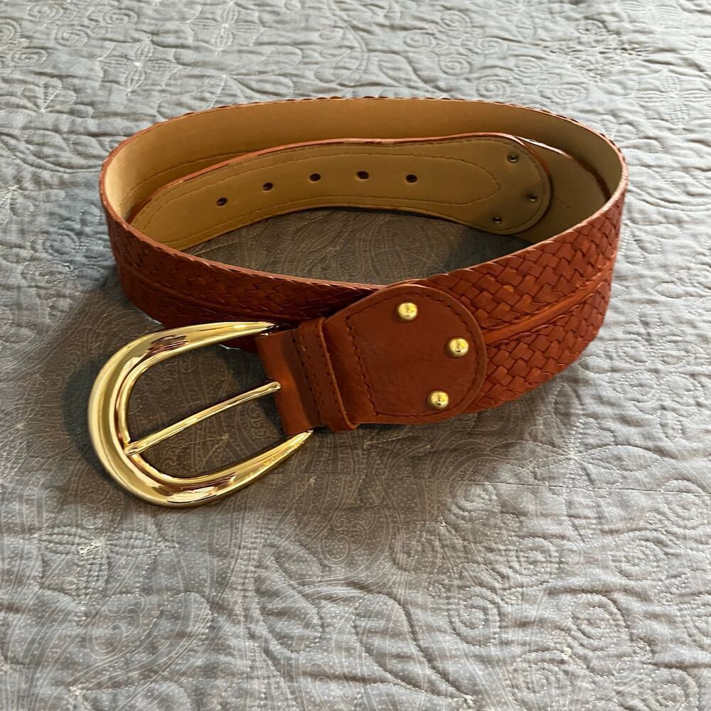 Michael Michael kors leather‎ woven brown belt gold buckle size large